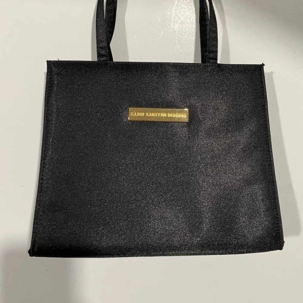 Giorgio Beverly Hills -Womens Black Vintage purse Handbag Satin Gold plate